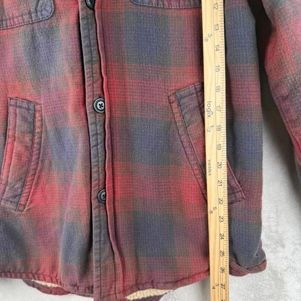 American Eagle Mens Red Plaid Sherpa Lined Hooded Flannel Shirt Jacket Small S/P